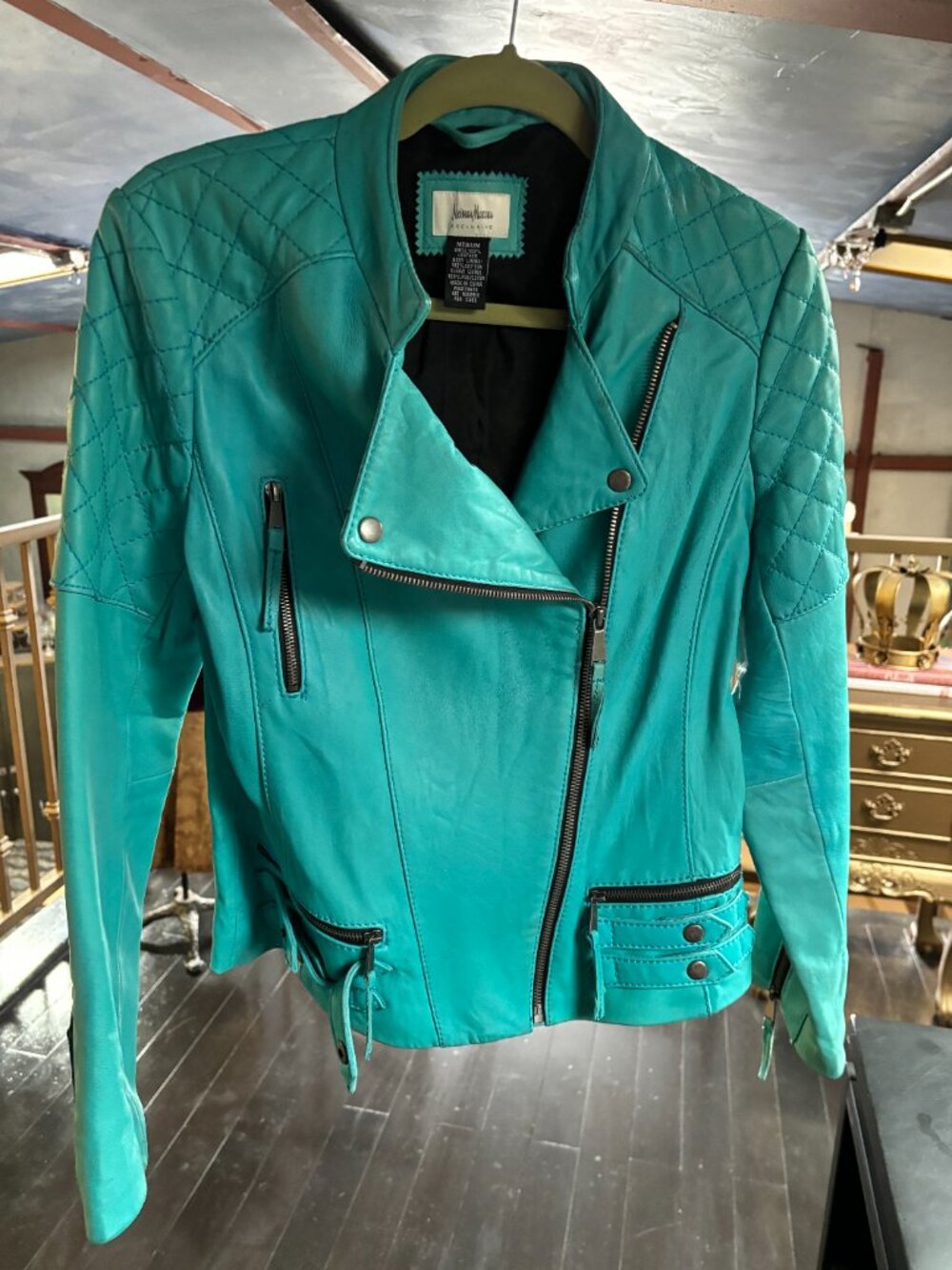 Leather Jacket*Aqua Leather Soft Leather Jacket Size Medium|